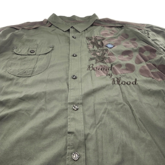 Parish Nation Olive Green Short Sleeve Embroidered Logo Button Down Shirt 5XL - Picture 3 of 14